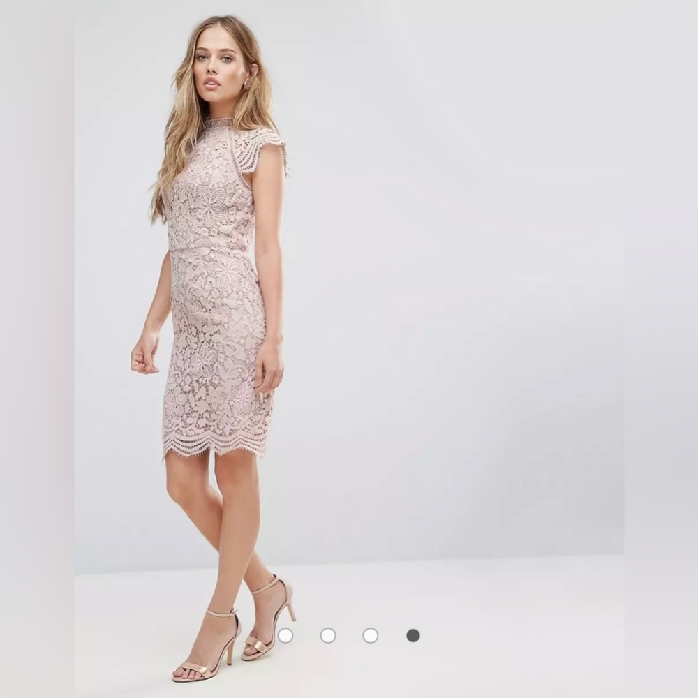 Chi Chi London Scallop Lace Pencil Dress (US 12/UK 16)- pastel pink/mauve